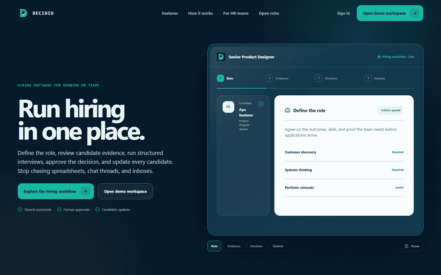 DECIDIO — Hiring workflow software product interface preview