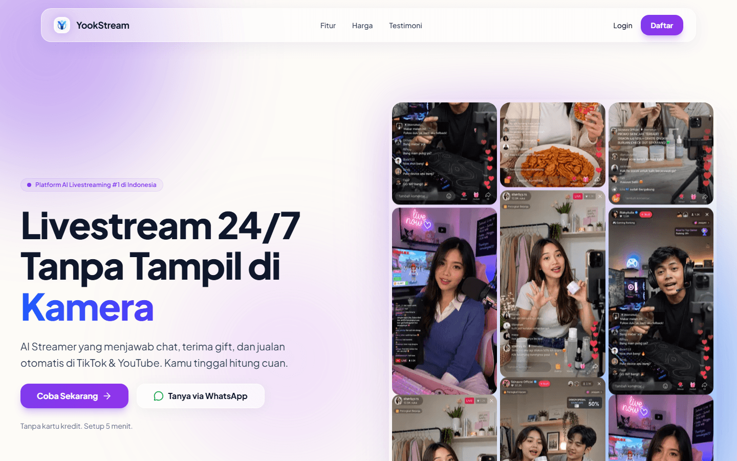 YookStream — Faceless AI livestreaming product interface preview